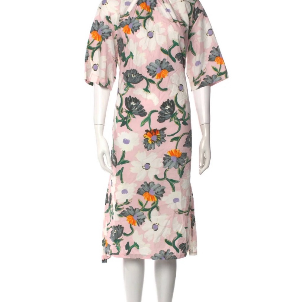 Marni Floral Midi Dress with Pink and Orange Accents
